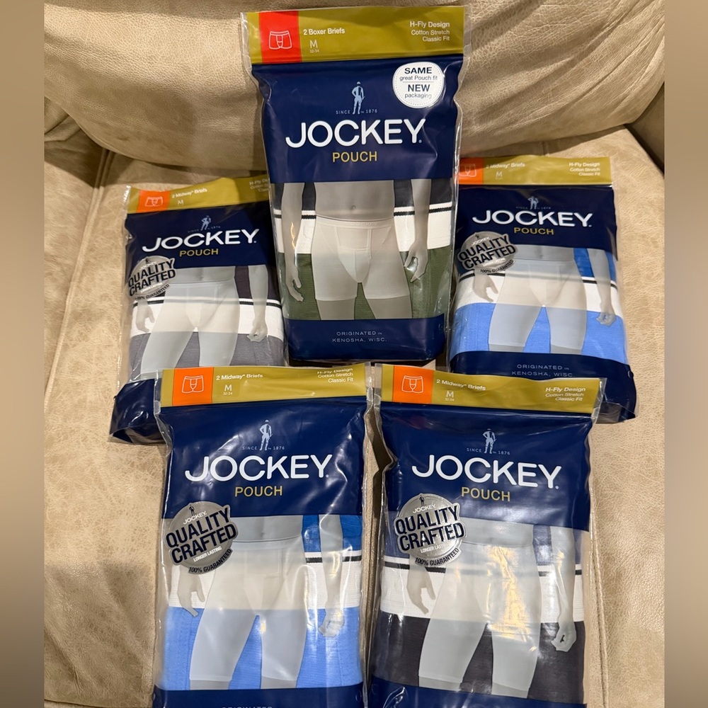 Jockey Men's Medium Pouch H-Fly Midway Boxer Briefs 10 pair NWT
Blue Gray Black